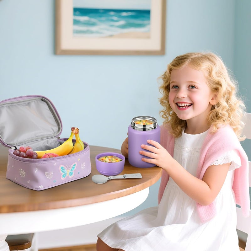 Haweek Soup Thermo for Hot Food Kids 16oz Insulated Food Jar Leakproof Thermo Lunch Container for Kids Wide-Mouth Stainless Steel Lunch Box for School with Handle Folding Spoon(3+)​ - Image 2